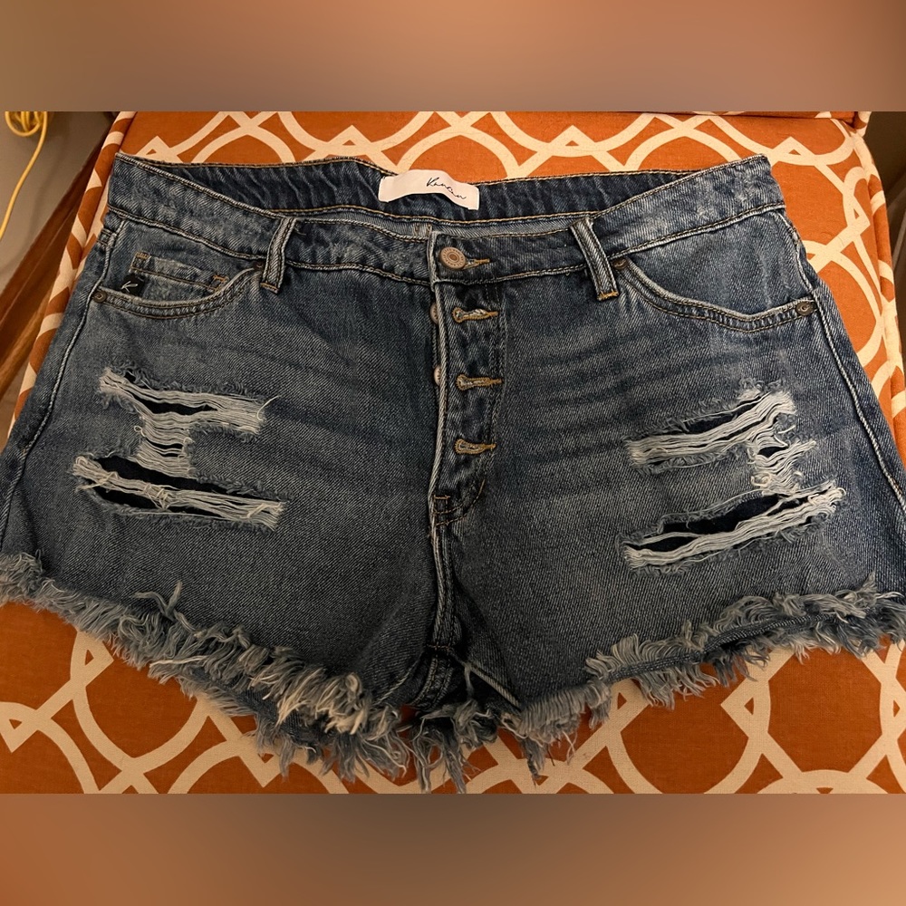 Kancan Button Up Distressed Blue Jean Shorts size 11/29